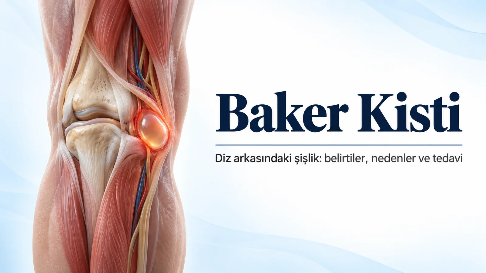Baker kisti: diz arkasında, eklem hizasında sıvı dolu kesenin anatomik illüstrasyonu