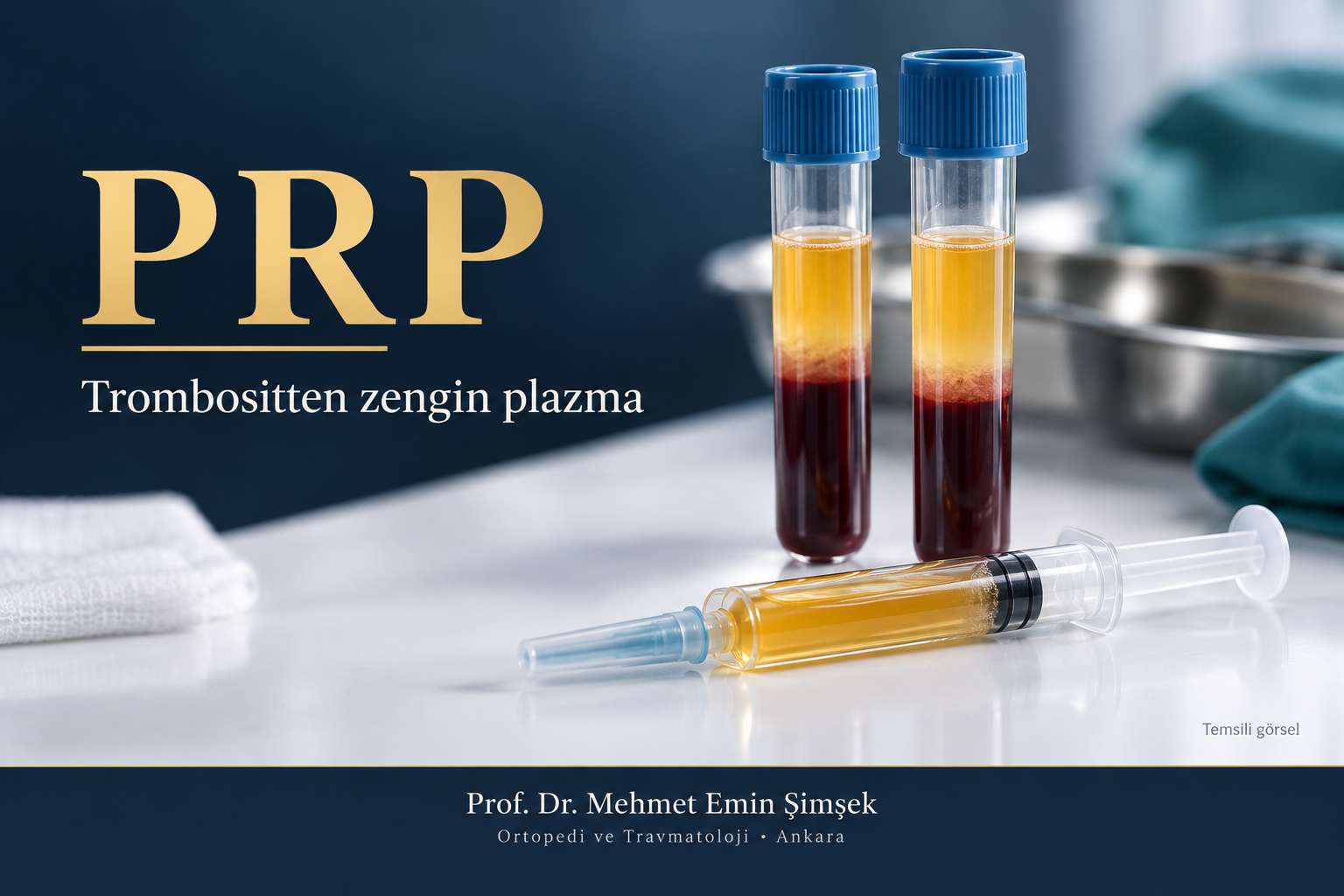 PRP hazırlığını temsil eden kan tüpleri ve plazma içeren enjektör