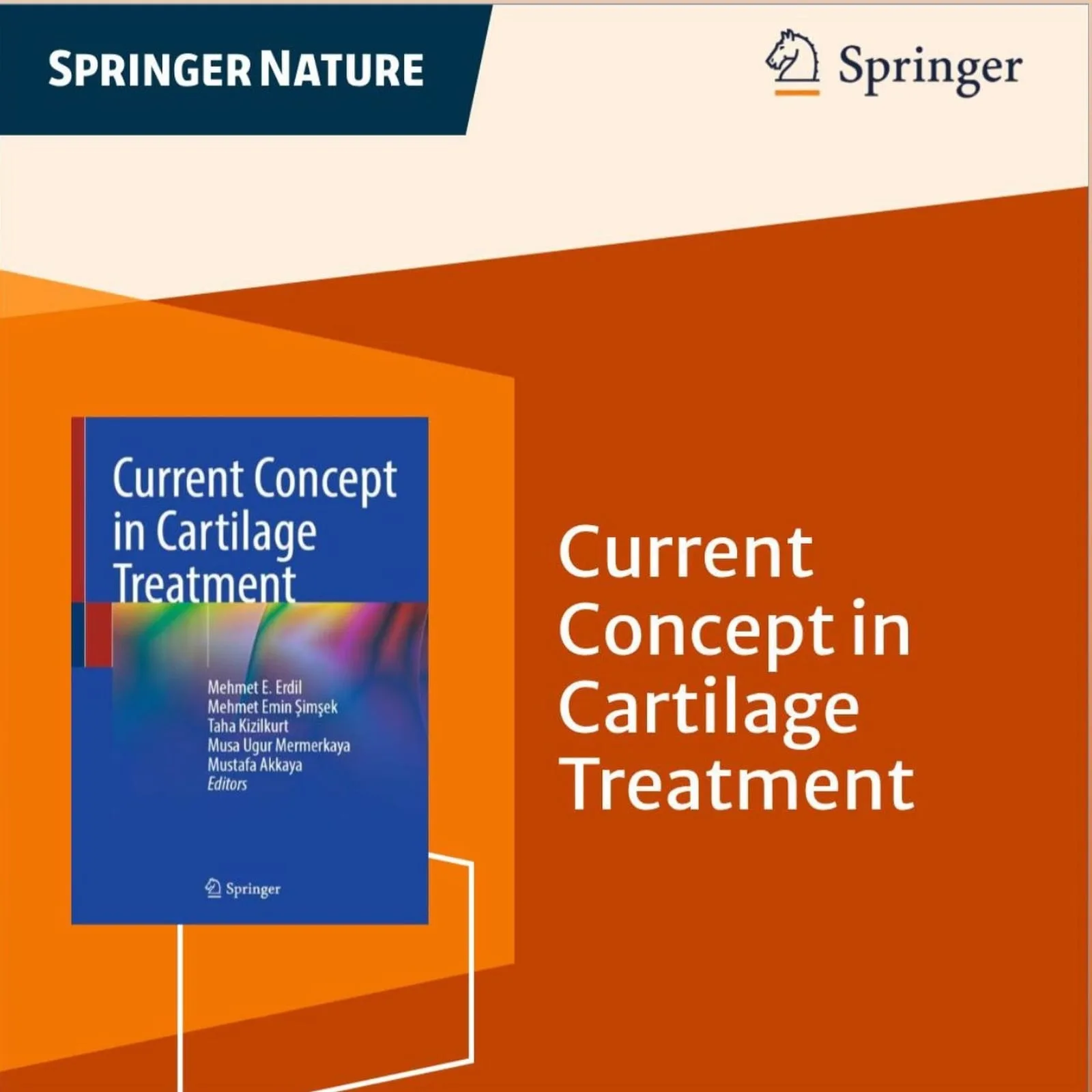 Springer tarafından yayımlanan Current Concept in Cartilage Treatment kitabının tanıtım kartı