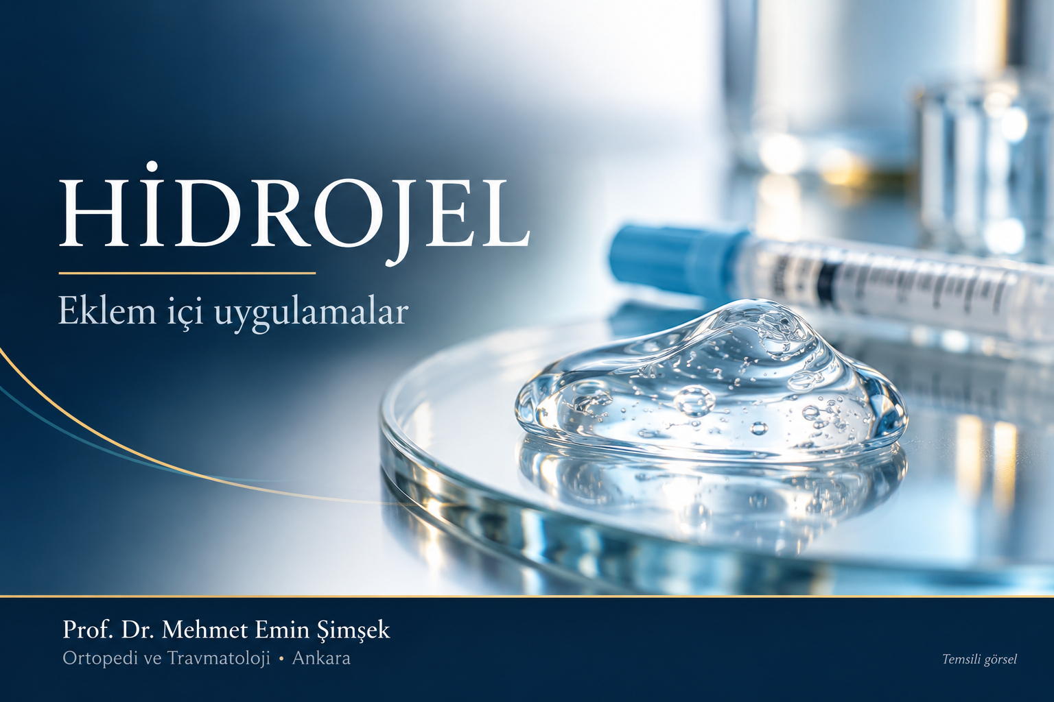 Eklem içi hidrojel uygulamalarını temsil eden jel ve enjektör